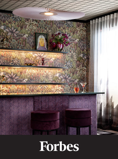 Bar with floral wallpaper